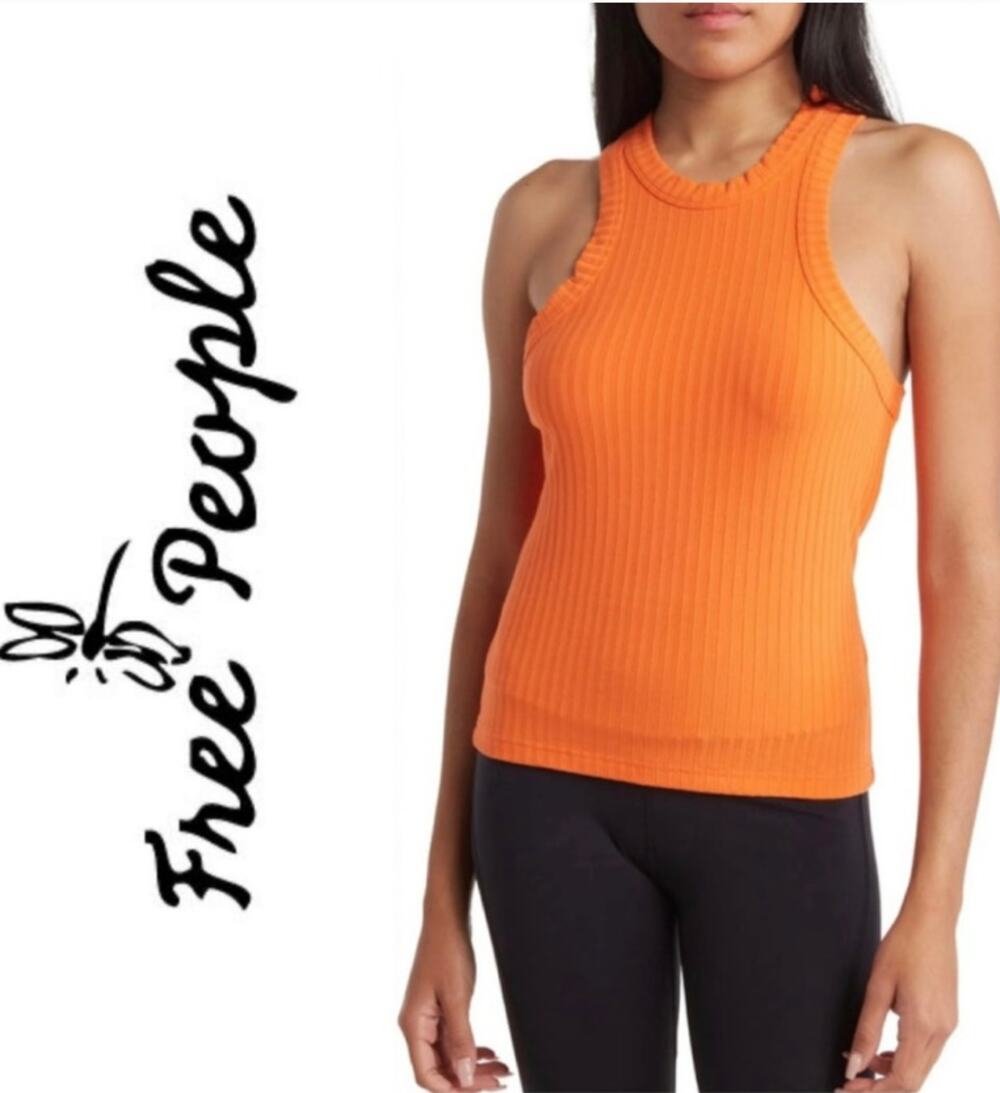 NEW Free People Movement Ribbed Tank Neon Orange Small Activewear